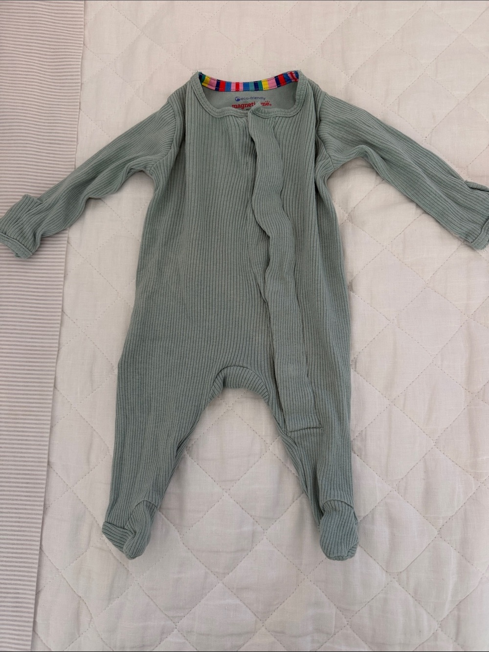 Magnetic Me  Sage Green Ribbed Baby One-Piece